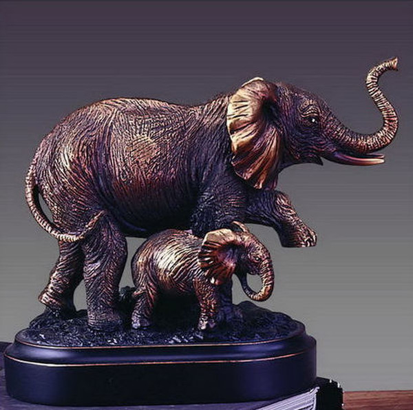 Mother and Calf Elephant Sculpture Wildlife Fine Artwork Decorative
